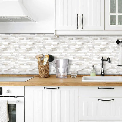 STICKGOO Thicker Design Peel and Stick, Self Adhesive Stick On Tile Backsplash for Kitchen and Bathroom, Beige & White, 12”×12”, 10 Sheets