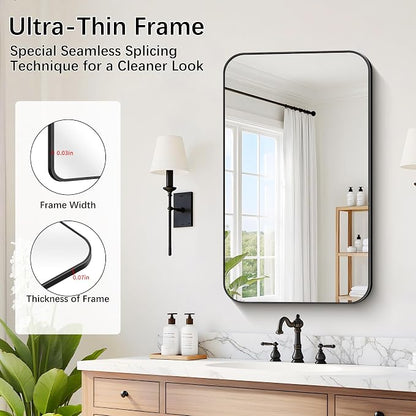 DESBING 18"x30" Bathroom Mirror for Over Sink, Black Framed Wall Mirror | High-Definition Shatterproof Vanity Mirror with Rounded Corner for Bedroom Living Room Entryway Horizontally or Vertically
