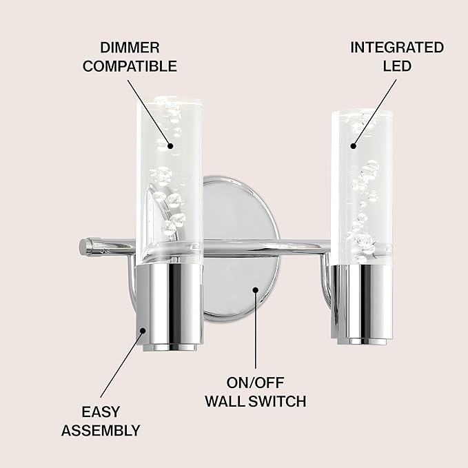 JONATHAN Y 10.75" Chrome Modern Integrated LED Vanity Light Wall Sconce for Bathroom, Clear Bubble Acrylic Shade Minimalist Art Deco Light for Hallway, Entryway, 4000K (JYL7223A)