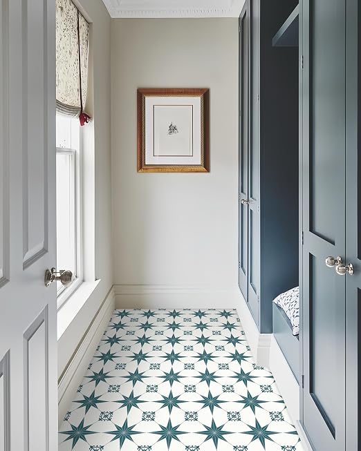 MORCART 20PCS 7.87" x 7.87" Peel and Stick Floor Tile, Blue Spruce Star | Self-Adhesive DIY Vinyl Flooring, Removable and Waterproof Tile Sticker for Bathroom, Kitchen, Wall, Bedroom, Stairs