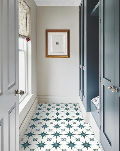 MORCART 20PCS 7.87" x 7.87" Peel and Stick Floor Tile, Blue Spruce Star | Self-Adhesive DIY Vinyl Flooring, Removable and Waterproof Tile Sticker for Bathroom, Kitchen, Wall, Bedroom, Stairs