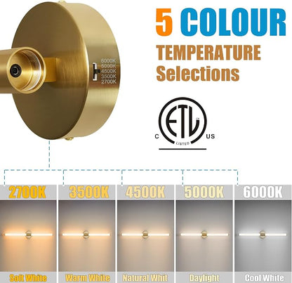 Glod Wall Sconces Set of Two Hardwired LED Vanity Light 31" | Dimmable 5CCT LED Bathroom Light Fixtures, 360° Full Lighting, Modern Vanity Light Bar for Bathroom Mirror