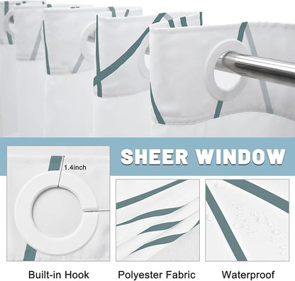 No Hook Navy Blue Striped Shower Curtain with Snap in Fabric Liner Set - Hotel Shower Curtain and Liner Set with See Through Mesh Top Window,Machine Washable, 71x74 INCH
