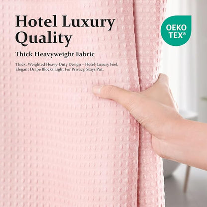 Stall Waffle Shower Curtain 256 GSM Heavy Fabric 48x72 Pink | 48 Inch Wide, Thick Cloth, Weighted Hem, Water Repellent, Hotel Luxury Polyester Shower Curtain Set for Bathroom 8 Hooks