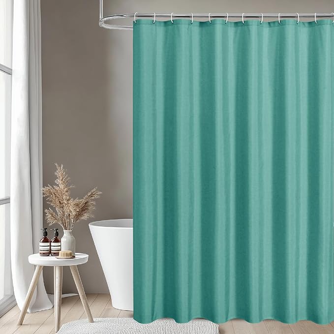 Waterproof Fabric Shower Curtain,No Liner Needed,72x72,Teal | 2-in-1 Design,Linen Textured,100% Waterproof TPU-Laminated Backing,Magnetic Weighted,Machine Washable,For Bathroom,Hotel