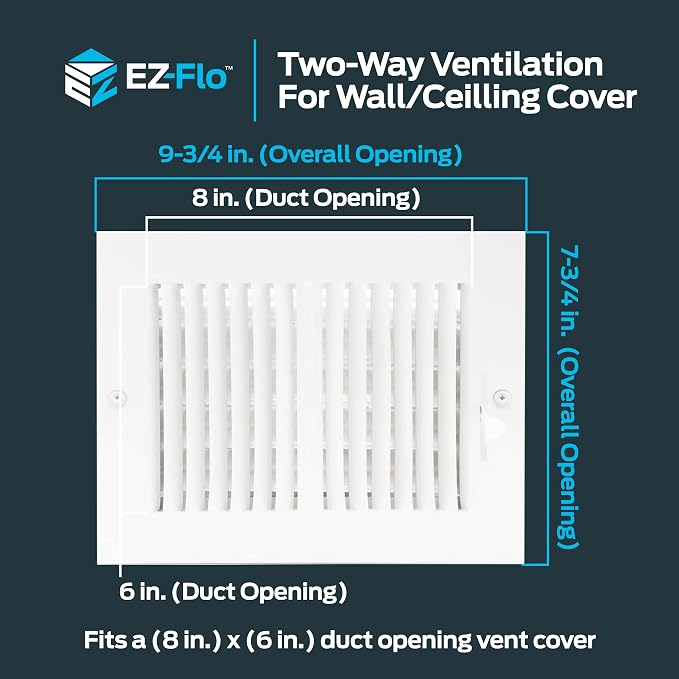 EZ-FLO 10 x 6 Inch White Air Vent Cover Bundle with 8 x 6 Inch White Air Vent Cover, Solid Steel Two-Way Ventilation Registers for Wall or Ceiling
