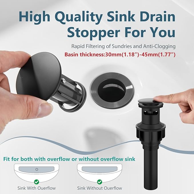 Aolemi Bathroom Faucets Arc 4 Inch Centerset Bathroom Sink Faucet Single Handle Vanity Faucet with Supply Lines,with Pop Up Drain Assembly,Matte Black