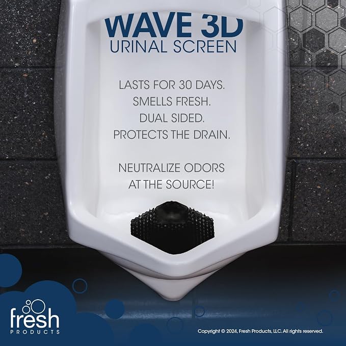 Fresh Products Wave 3D Urinal Screen Deodorizer, Midnight Coast,10 packs | Anti-Splash Shield For Men Bathroom, 30-Day Odor Control With Beneficial Bacteria, Easy Double-Sided Install, Made In USA