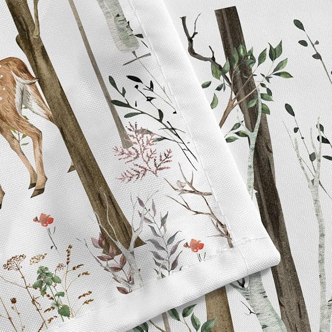 JAWO Rustic Forest Shower Curtains, Lodge Cabin Woodsy RV Shower Curtain, Wildlife Animals Woodland Campers Camping Bathroom Set with Hooks, 60X70 Inch, White
