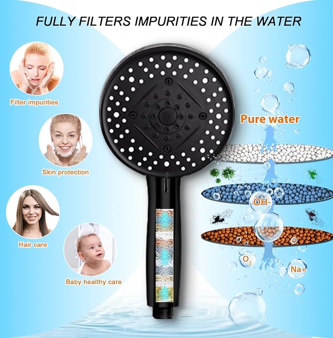 Black Filter Magnetic Shower Head with Handheld | High Pressure 9 setting Handheld Shower Head,Magnetic Bracket,59 Inches Stainless Steel Shower Hose,Filter Element