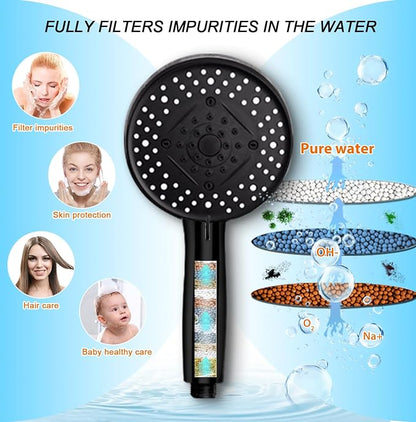 Black Filter Magnetic Shower Head with Handheld | High Pressure 9 setting Handheld Shower Head,Magnetic Bracket,59 Inches Stainless Steel Shower Hose,Filter Element