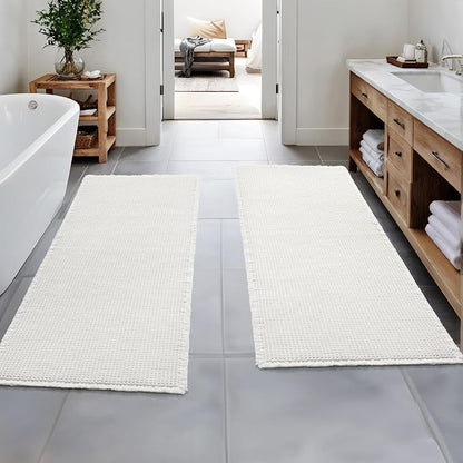MIULEE Set of 2 Waffle Bathroom Runner Rugs White 2'x6'(24"x72") | Non Slip, Super Absorbent, Washable, Ultra Soft, Boho Bath Mats for Bathroom Hallway Bedroom Laundry Room Kitchen
