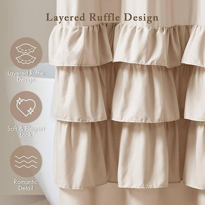 Madison Park Grace Ruffle Shower Curtain for Bathroom, 72"x 72", Beige | Farmhouse Cottage Top, Machine Washable, Shabby Chic Ruffled Decor Fabric, Privacy Screen, Solid Color