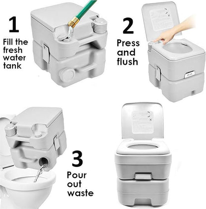 HTTMT- ET-Toilet001-5 Gallon 20L Portable Toilet Flush Travel Camping Outdoor/Indoor Potty Commode