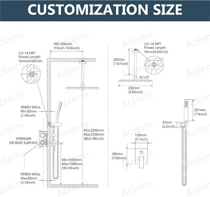Aolemi Ceiling Shower Faucet Set with Handheld 10" LED Head Matte Black | Handheld Spray,10 Inch Rain LED Head,Shower Valve and Trim Kit,All Metal,Ceiling System,Bathroom Mixer
