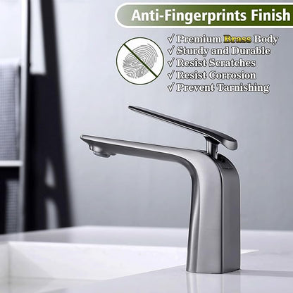 TOCALOCA Bathroom Basin Faucet Gun Grey Modern Bathroom Vanity Sink Faucets Brass, One Hole Single Handle Lavatory Faucet Bath Mixer Taps