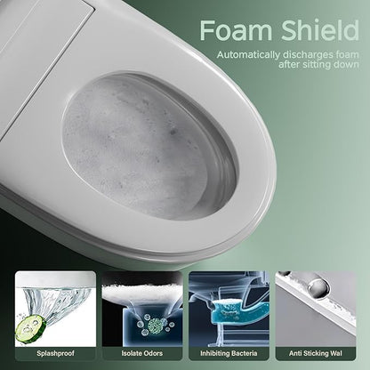 Smart Toilet with Bidet Built In ADA Height 17.7", One Piece Tankless Bidet Toilet with Auto Open Close, Foam Shield, Voice Control Modern Elongated Toilet with Heated Seat, Warm Water & Dryer