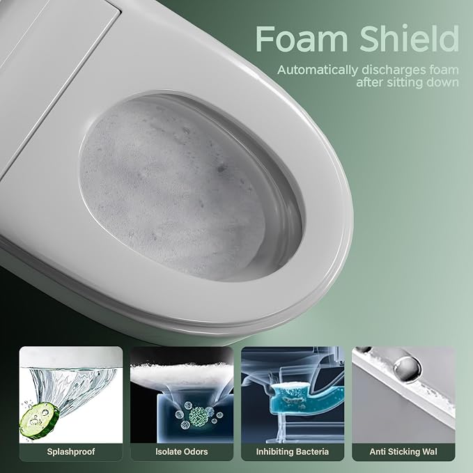 Smart Toilet with Bidet Built In ADA Height 17.7", 1.28GPF Power Flush, One Piece Bidet Toilet Design with Heated Seat, Voice Control, Remote Control, Foam Shield, Tankless Modern Toilet BSJ