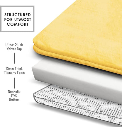 Clara Clark 2 Piece Bathroom Rugs, Velvet Memory Foam Bath Mat Set, Non-Slip Bath Rugs, Machine Wash, Dries Quickly, Ultra Soft Plush Bath Mats for Bathroom, 17 x 24 + Contour, Mellow Yellow