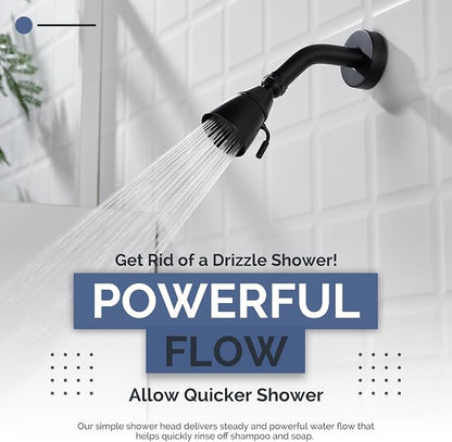 Angle Simple High Flow Shower Spray Head Adjustable, G 1/2, Matte Black | Brass, Swivel High Pressure Shower Head, Adjustable Angle and Water Flow, No Flow Restrictor, Easy to Wash Clean
