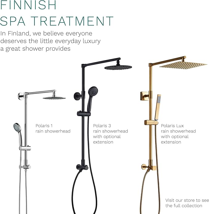Fennocasa Polaris 3 Rain Shower System, 8” Rainfall Shower Head and Handheld Shower Combo, includes 3-Setting Handheld Spray, Height Adjustable Shower Wand Holder, 60” Hose (2.5 GPM Matte Black)