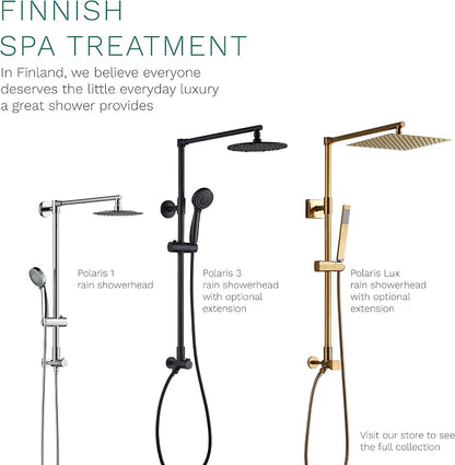 Polaris Lux Rain Shower System, includes 10” Square Rainfall Shower Head and Handheld Shower Combo, Height Adjustable Spray Holder, Retrofit, 60” Hose (2.5 GPM Chrome)