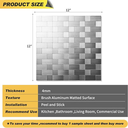 Yipscazo 10-Sheets Peel and Stick Backsplashes for Kitchen, Stick on Backsplash Stainless Steel Metal Tiles for Kitchen Walls, Stainless Steel Backsplash for Range Hood Wall Shield (12''x12'')