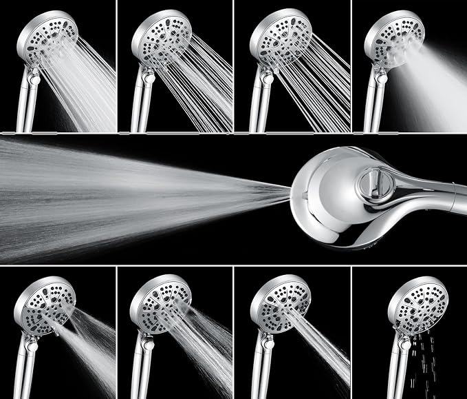 Rain Shower Head with Filtered Handheld Spray Combo Chrome 1.8 GPM | 10” Rainfall Showerhead with 9-Spray Detachable Handheld, High Pressure, ON/OFF Switch, 15-Stage Filter, Jet for Cleaning
