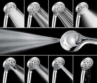 Rain Shower Head with Filtered Handheld Spray Combo Chrome 1.8 GPM | 10” Rainfall Showerhead with 9-Spray Detachable Handheld, High Pressure, ON/OFF Switch, 15-Stage Filter, Jet for Cleaning