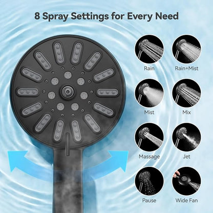 INAVAMZ High Pressure Rain Shower Head Combo with Magnetic Handheld Black | Dual Shower System with Rainfall Showerhead and 8-Spray Handheld, Magnetic Dock, Adjustable Angle, Power Jet for Cleaning
