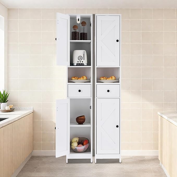 GarveeHome Tall Narrow Bathroom Cabinet, 66.9" Small Skinny Bathroom Storage Cabinet for Small Spaces | Freestanding Water Resistant Organizer for Bathroom, Kitchen, Hallway (1 Drawer, White)