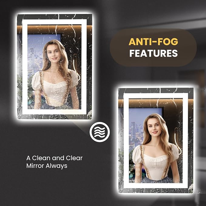 LOAAO 20"X28" LED Bathroom Mirror with Lights, UL Listed | Anti-Fog, Dimmable, 3 Color Temperature, Backlit + Front Lit, Memory Function, Tempered Glass