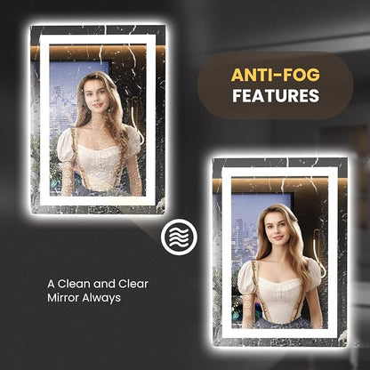 LOAAO 20"X28" LED Bathroom Mirror with Lights, UL Listed | Anti-Fog, Dimmable, 3 Color Temperature, Backlit + Front Lit, Memory Function, Tempered Glass