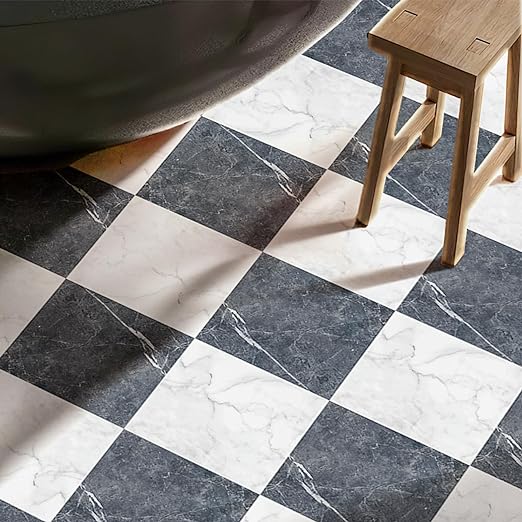 Art3d 30-Pack Peel and Stick Vinyl Floor Tiles, Black & White Marble | 15 Tiles per Color, 12" x 12" Single Tile, Anti-Slip, Waterproof, Ideal for Kitchen, Bathroom, Living Room, Bedroom