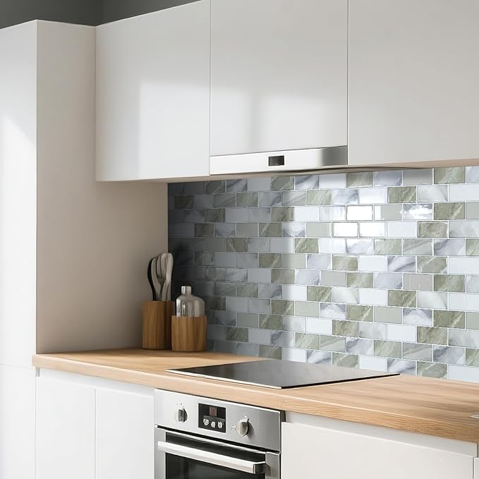 Art3d 10-Pack Subway Peel and Stick Backsplash, Beige & White, 12 x 12 Inch | Thickened Design, No Warping, Durable, Self-Adhesive, Sturdy, for Kitchen, Bedroom, Ideal for New Home Buyers, Future Movers