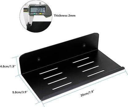 SinLoon 7.8 Inch Small Shelf in Flat Satin Aluminum Bathroom Shelf Wall Mount for Small Speaker Smartphone, Tablet, Toiletries Black 2 Pack