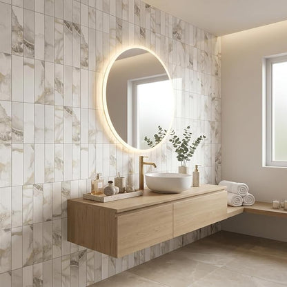 80-Piece Polished Marble Thick PVC Peel and Stick Backsplash, 2" x 8" Waterproof Subway Tile Peel and Stick Wall Tiles for Kitchen and Bathroom