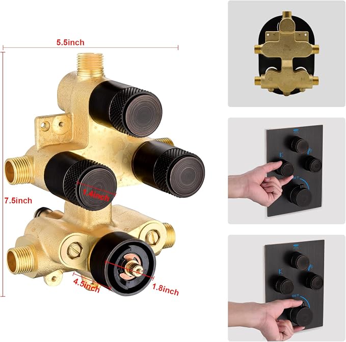 Thermostatic Shower System with Body Jets, Wall Mounted 12 Inch Rain Shower Head with Handheld Spray and 4 Body Jets Set, Push Button Thermostatic Shower Brass Valve, Oil Rubbed Bronze
