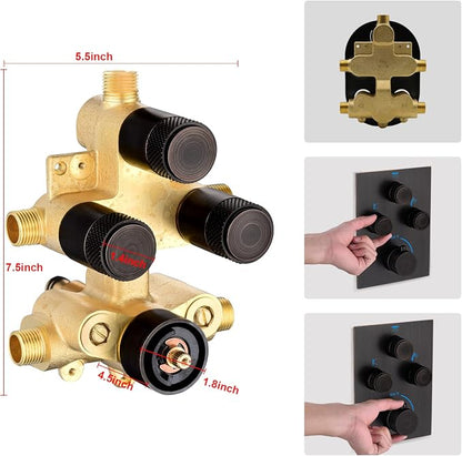 Thermostatic Shower System with Body Jets, Wall Mounted 12 Inch Rain Shower Head with Handheld Spray and 4 Body Jets Set, Push Button Thermostatic Shower Brass Valve, Oil Rubbed Bronze
