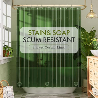 Bathway Shower Curtain Liner, Clear Shower Curtain Liner Green 72x72 PEVA Waterproof Shower Curtain Liner Plastic with 3 Magnets and 12 Rustproof Metal Grommets, Lightweight Shower Liner for Bathroom