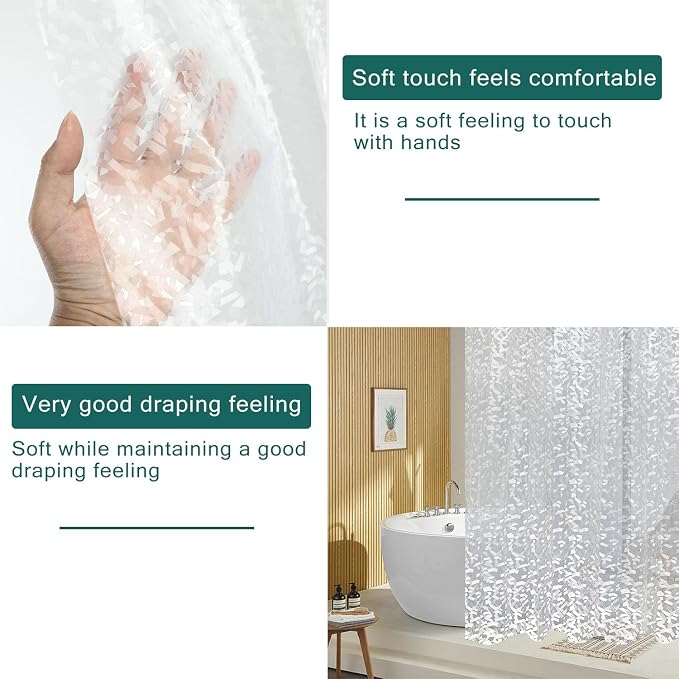 Shower Curtain Liner, 100% Waterproof Eva Shower Curtains with 3 Duty Heavy Bottom Magnets and 12 Rust Proof Grommets, 72x72 Weighted Shower Liner for Shower Stall, Bathtubs