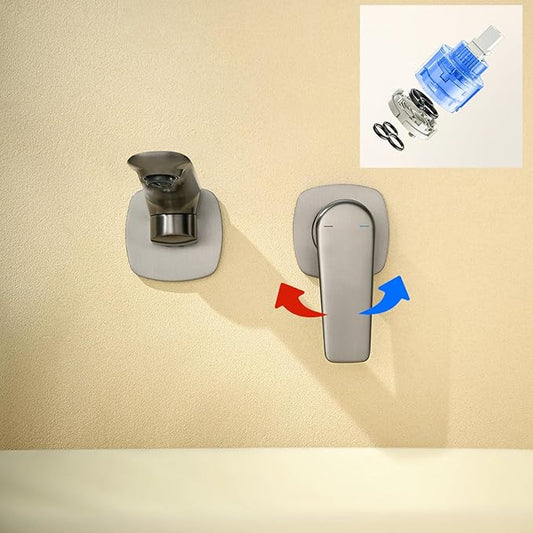 BiaoTeng Concealed Faucet for Bathroom Sink Wall Mount Hot and Cold Faucets for Bathroom Sinks Single Handle Brass Brushed Nickel