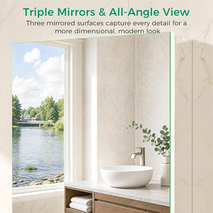 14 x 18 Aluminum Medicine Cabinet Mirror, Moisture & Rust Resistant Bathroom Wall Cabinet with Mirror, Recessed or Surface Mount with Adjustable Shelves, Tempered Glass & Soft Close Hinges