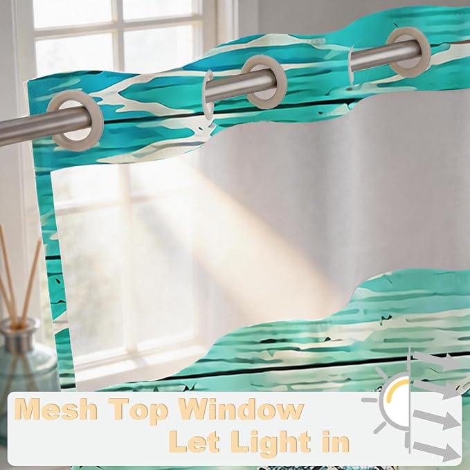 Nautical Green Beach Sea Turtle Theme No Hook Waffle Weave Shower Curtain with Snap in Liner Nautical Blue Bathroom Ocean Set 72 W x 74 H Inch Blue