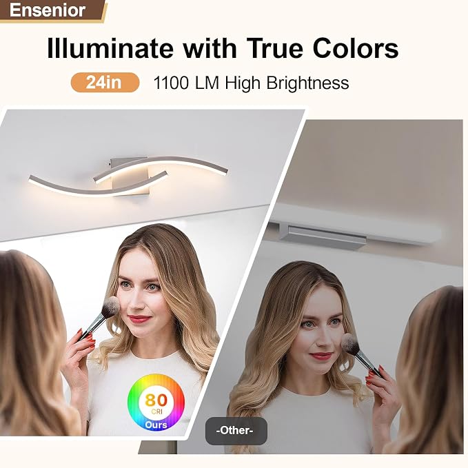 23.62 inch Modern Bathroom Vanity Light Brushed Nickel Lights Fixtures Dimmable 5CCT Led Bathroom Light Fixture Over Mirror Modern Wall lamp for Cabinet Hallway