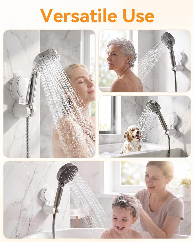 JOTPE Adjustable Shower Head Holder with Suction Cup Wall Mount, White | Fits most handheld shower heads. Adjustable, reusable suction cup mounts without drilling on smooth, non-porous surfaces