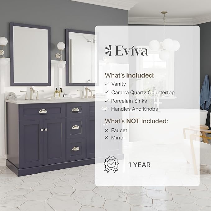 Eviva Epic 60 in. Charcoal Gray Double Sink Bathroom Vanity with White Carrara Quartz Countertop