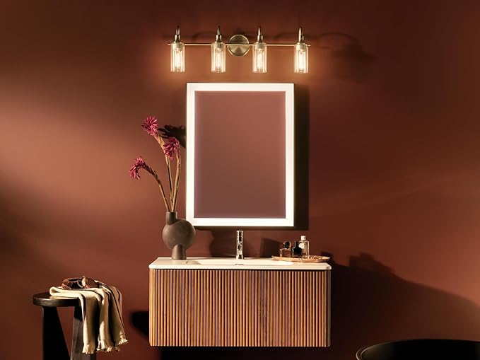 Kichler Kavi 31.5" 4-Light Vanity Light with Clear Glass in Champagne Bronze, Damp Rated, for Bathroom, Powder Room, Over a Mirror, (31.5" W x 10" H), 55212CPZ