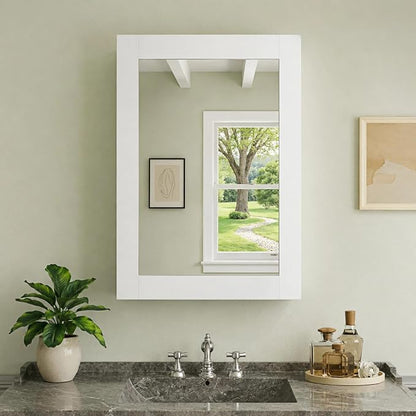Buruis 24 x 30 Inch Bathroom Wood Medicine Cabinet Mirror, White | Fully Assembled Design, Adjustable Glass Shelves, Soft-Close Hinges, Bathroom Storage Organizer, Left/Right Opening