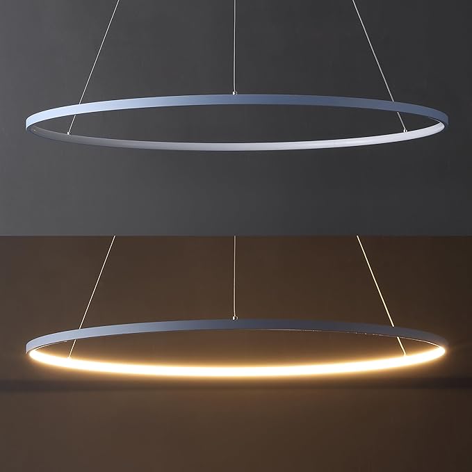 JONATHAN Y 35" Blue Modern Integrated LED Pendant Light, Dimmable Round Hoop Chandelier for Kitchen Island, Dining Room, Adjustable Height Metal Hanging Light (JYL7220D)